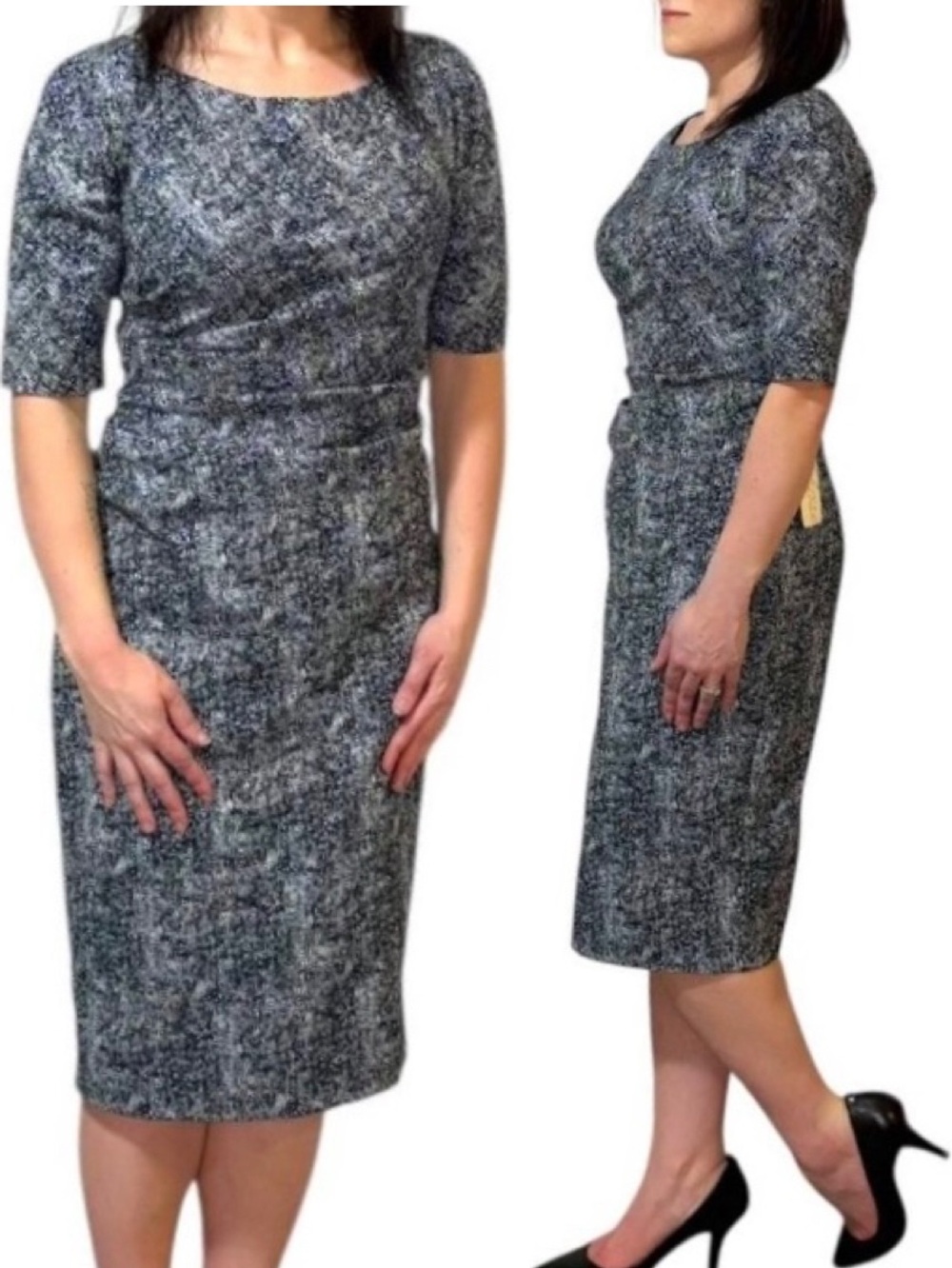 NWT Lela Rose Dress - Abstract Gray - 3/4 Sleeve Midi Sheath - Sz 6